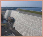 A large, concrete dam.