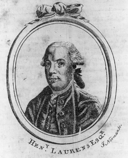 A portrait of a man in three-quarter profile in an oval frame. He wears a colonial wig and a suit.
