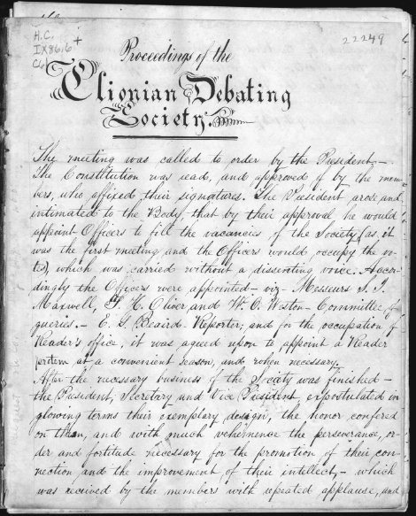 Page of bound volume with cursive writing in ink.