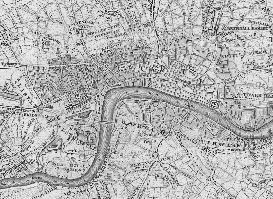 A hand-drawn political map with the River Thames through the center.