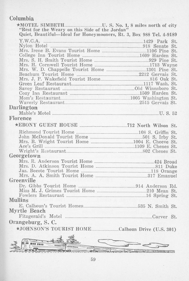Figure 6. List of South Carolina restaurants and accommodations, with addresses, organized by city.