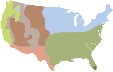A map of the contiguous United States divided into seven climate regions.