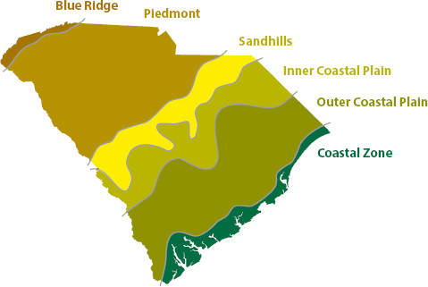 A map of the contiguous United States, divided into eight landform regions.