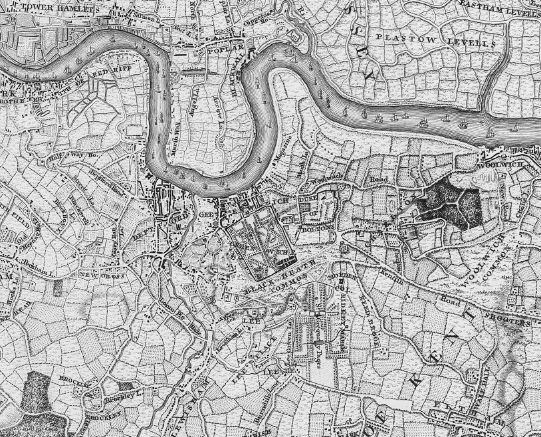 A hand-drawn political map. Greenwich is at center, with the River Thames near the top.