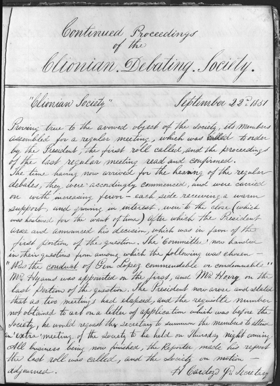 Page of bound volume with cursive writing in ink.